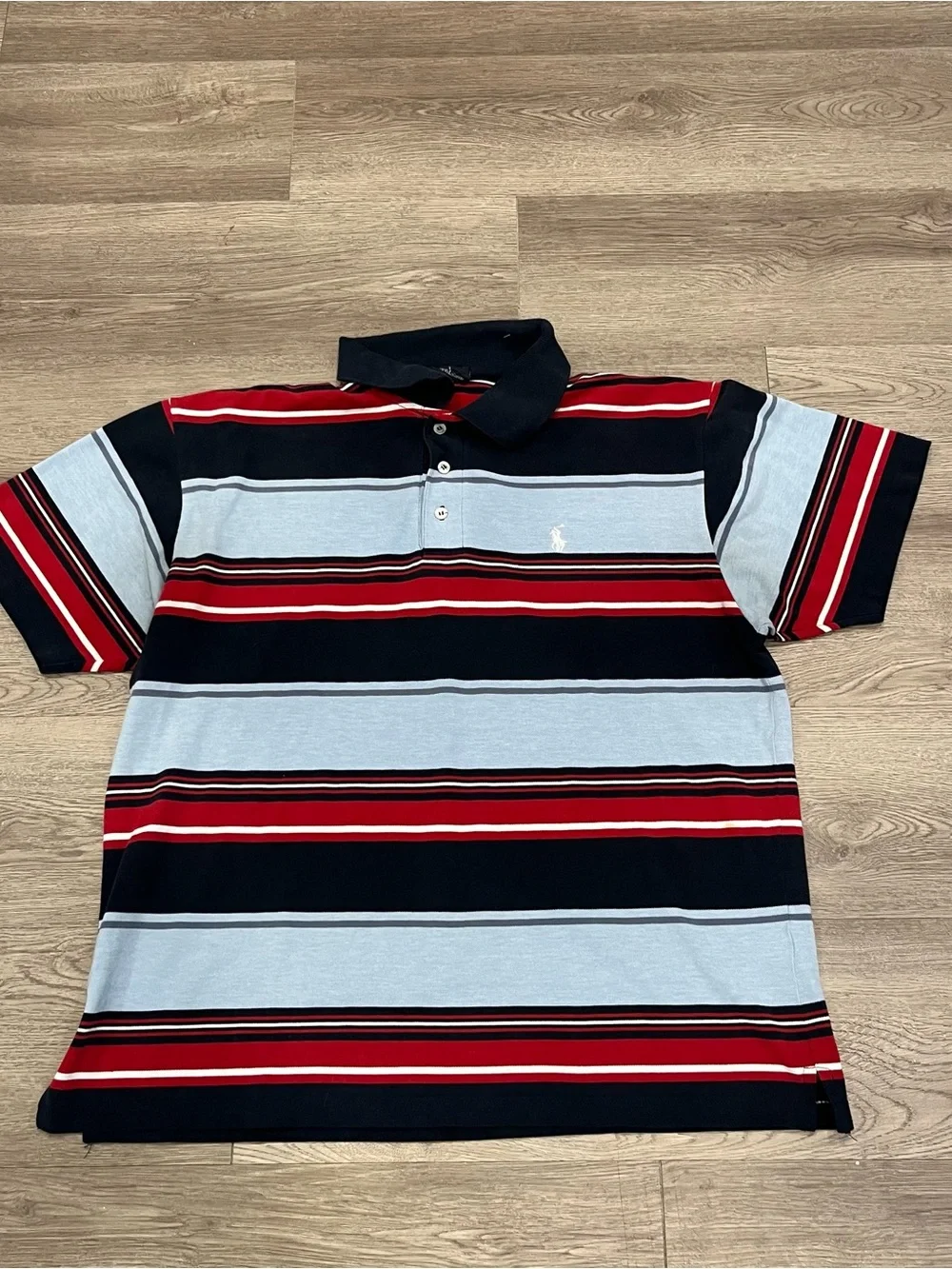 Ralph Lauren Striped Polo in Navy, Light Blue & Red